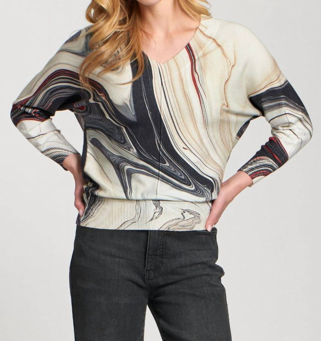 Apny - Sunset Marble Printed V-neck Pullover Top