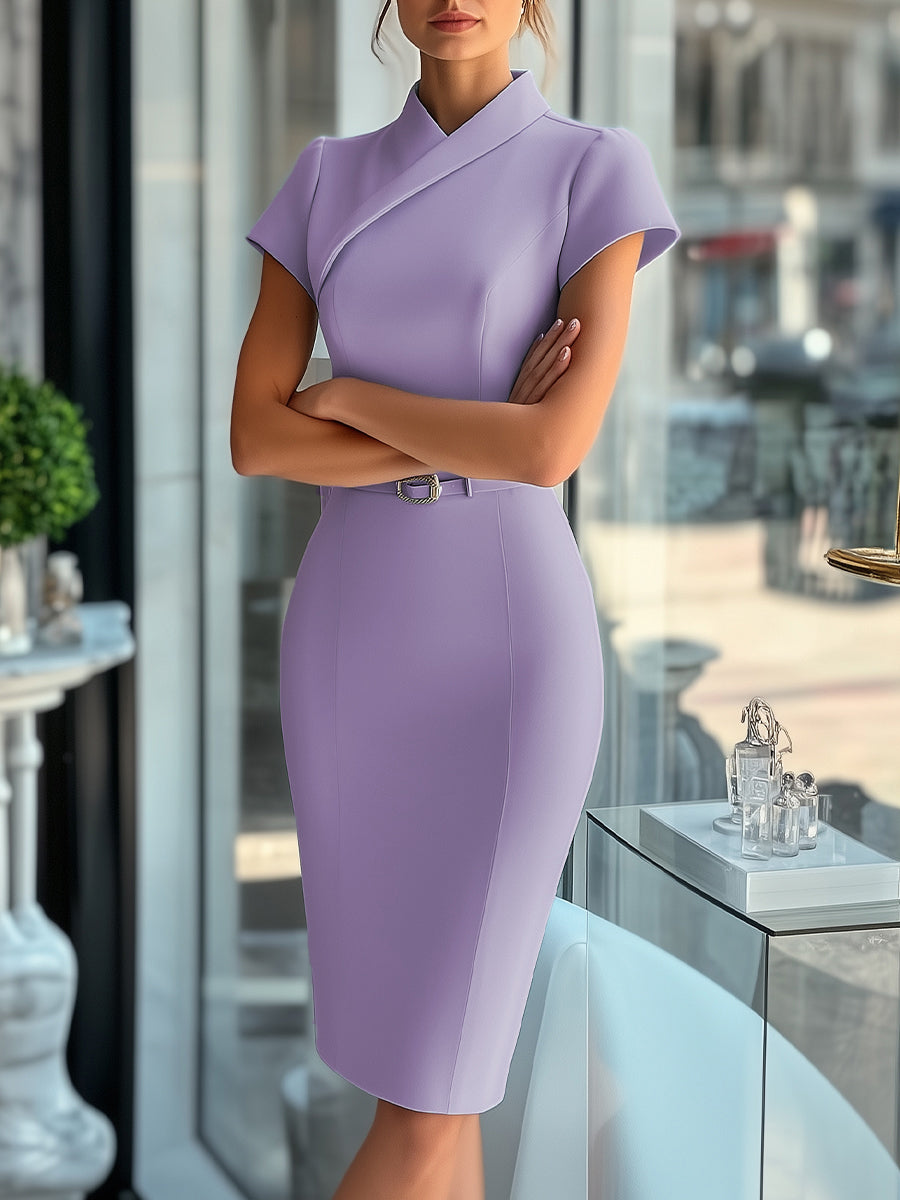 Sleek Sky Blue Asymmetrical Dress with Belt