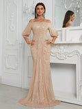 Dress off Shoulder Sequined Short Sleeve Elegant Evening Dress Hip Wrapped Senior Fishtail Dress