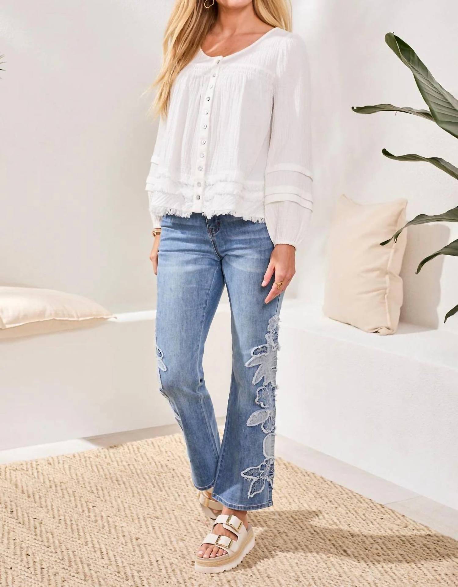 Tribal - Cotton Gauze Balloon Sleeve Boho Blouse