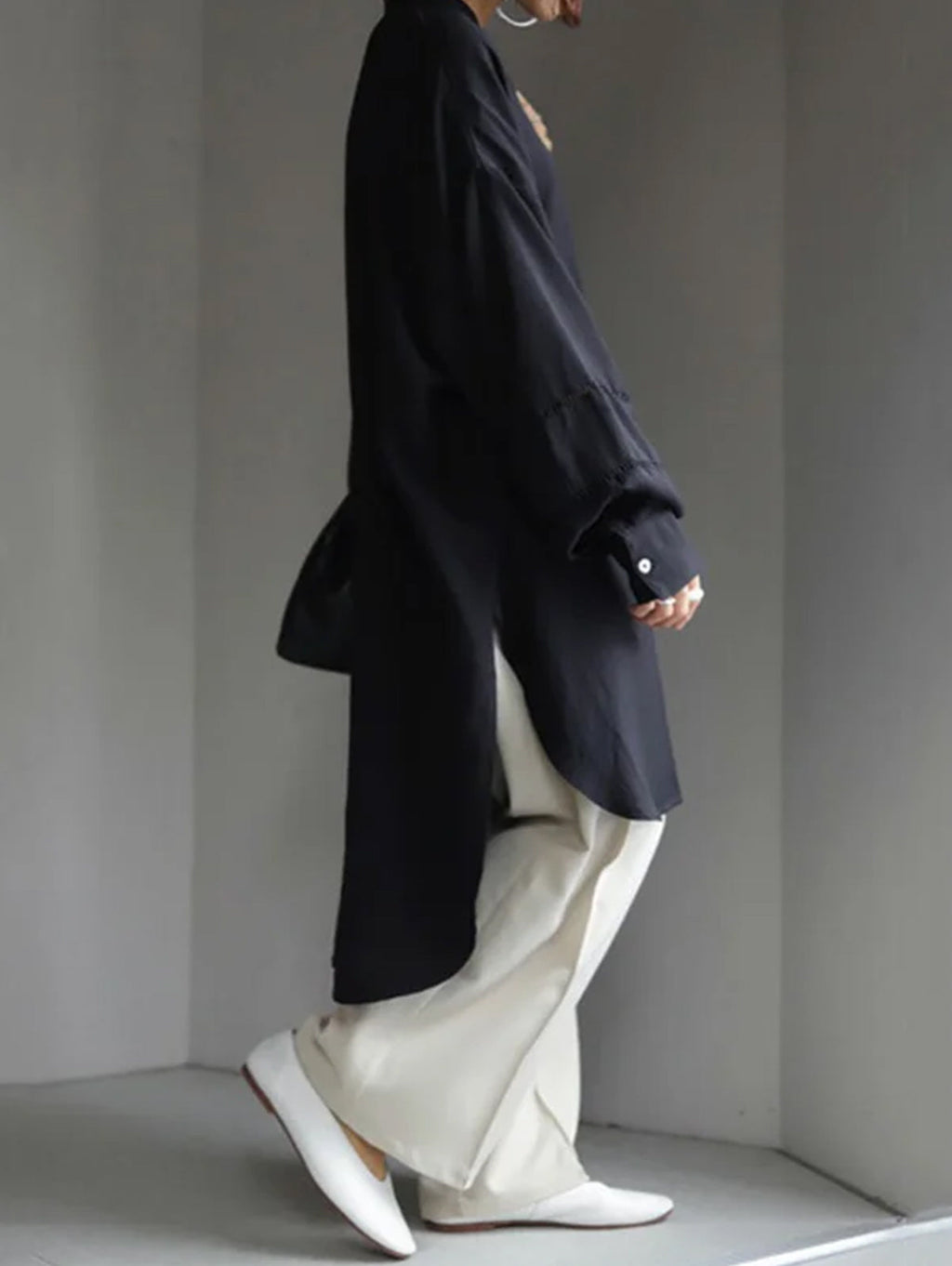 Mock Neck Lantern Sleeve Split Hem Shirt Dress