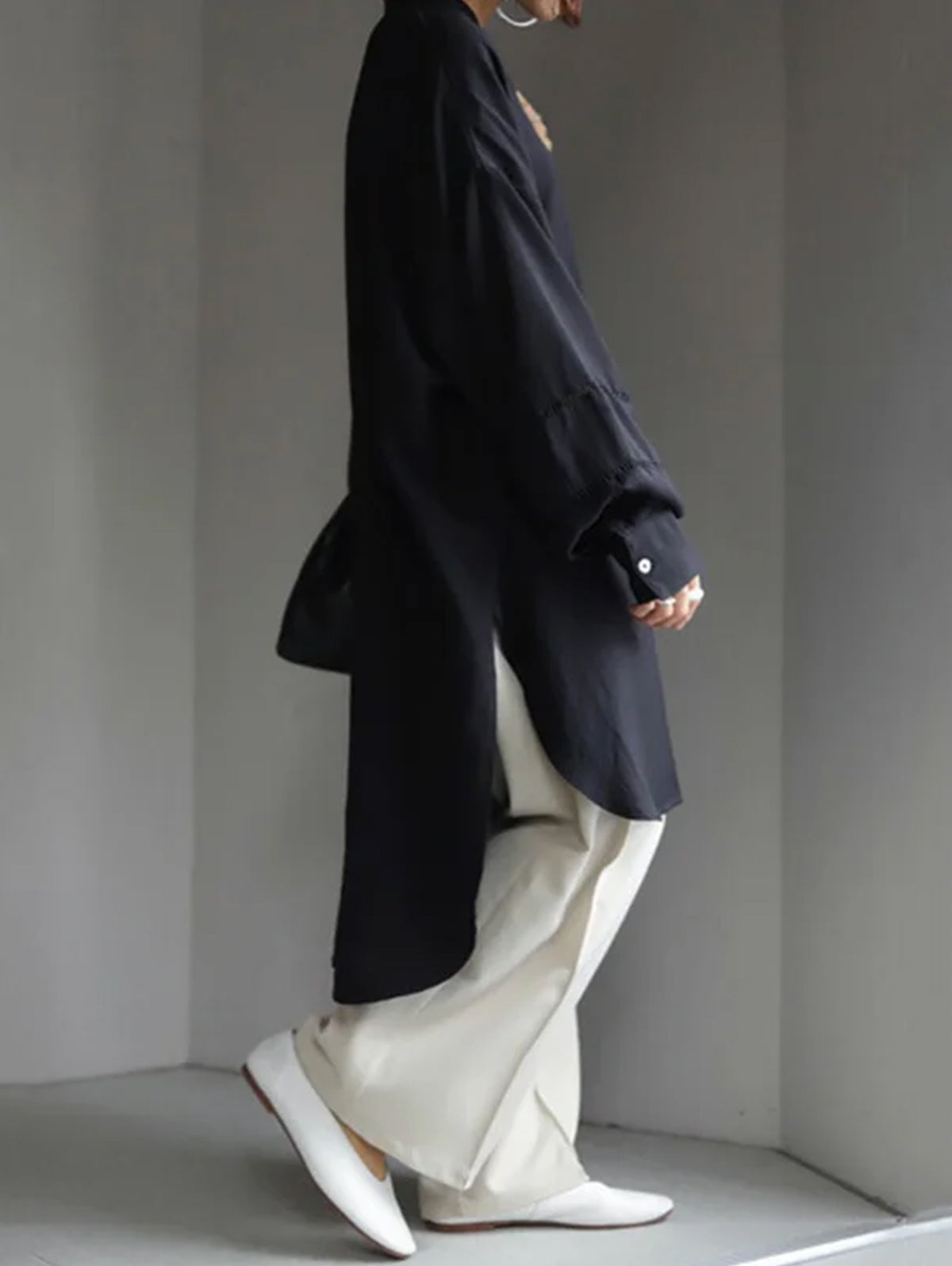 Mock Neck Lantern Sleeve Split Hem Shirt Dress