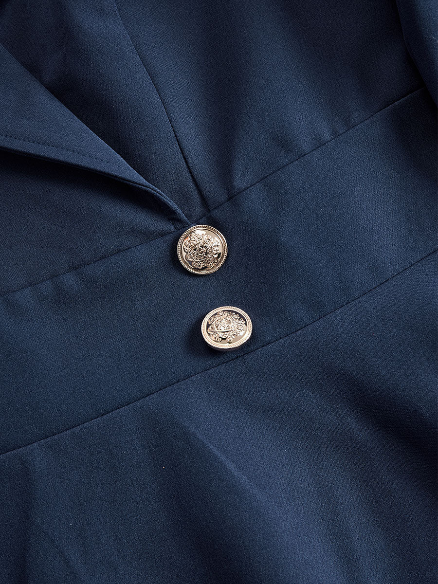 Elegant Navy Blue Tailored Fit Flared Coat Dress