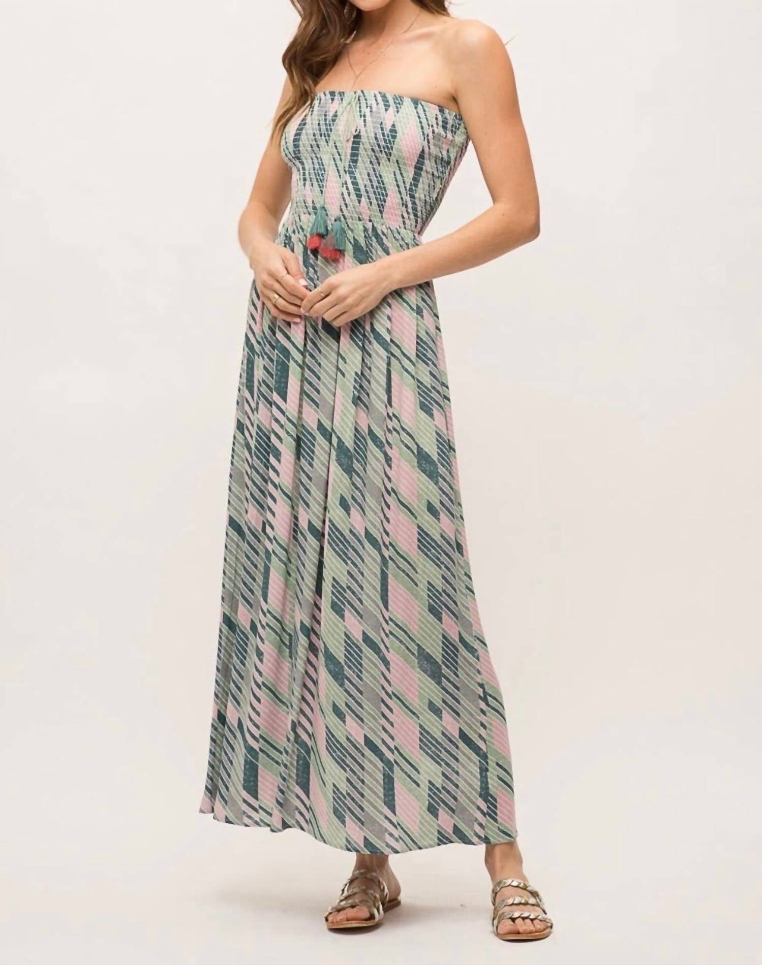 Mystree - Palm Tree Vibes Strapless Maxi Dress