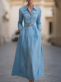 Classic Belted Denim Shirt Dress With Full Skirt