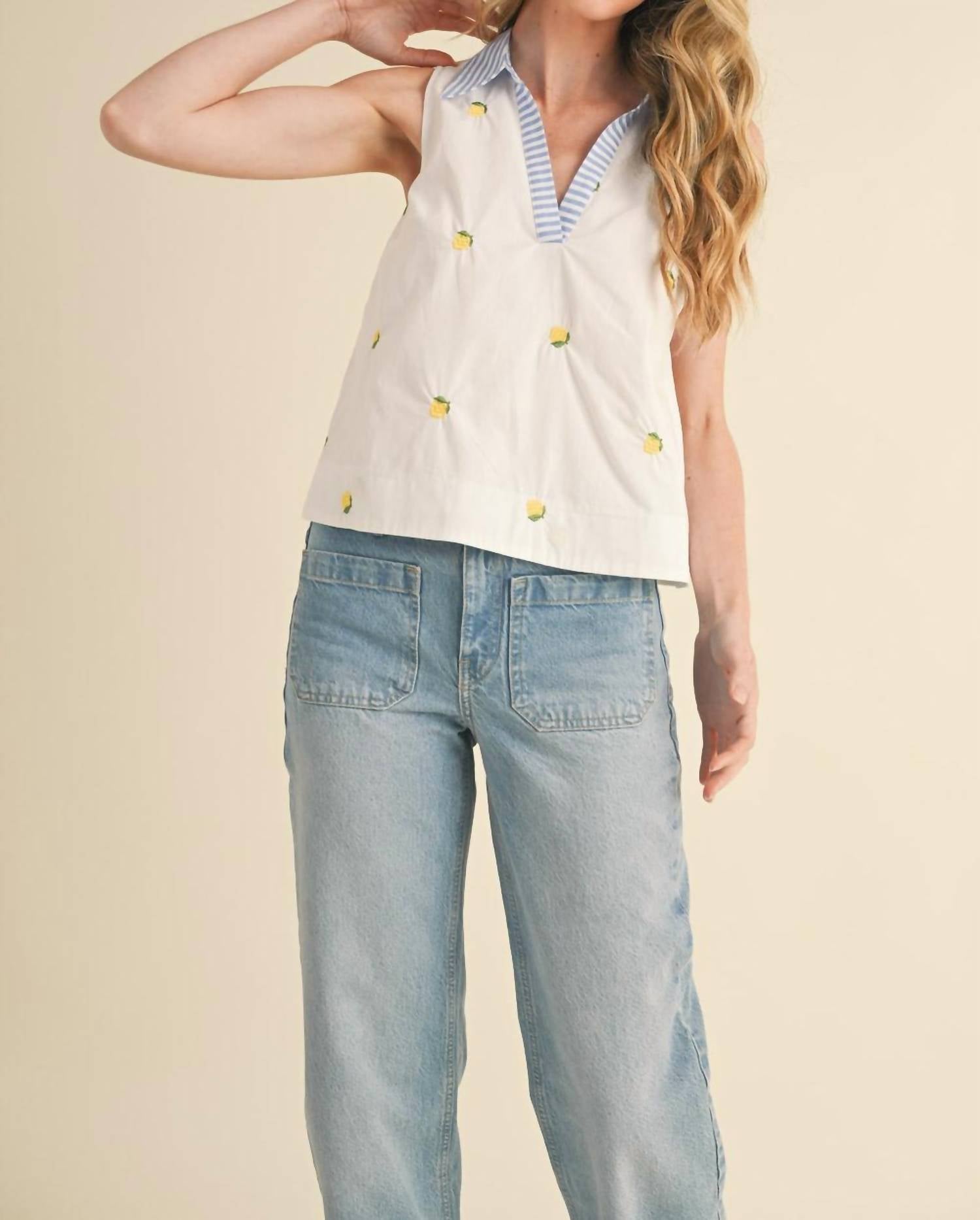 &Merci - Fruit Pattern Collar Sleeveless Top