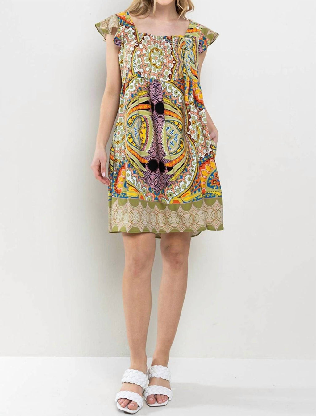 Ces Femme - Smocked Squared Neck Dress