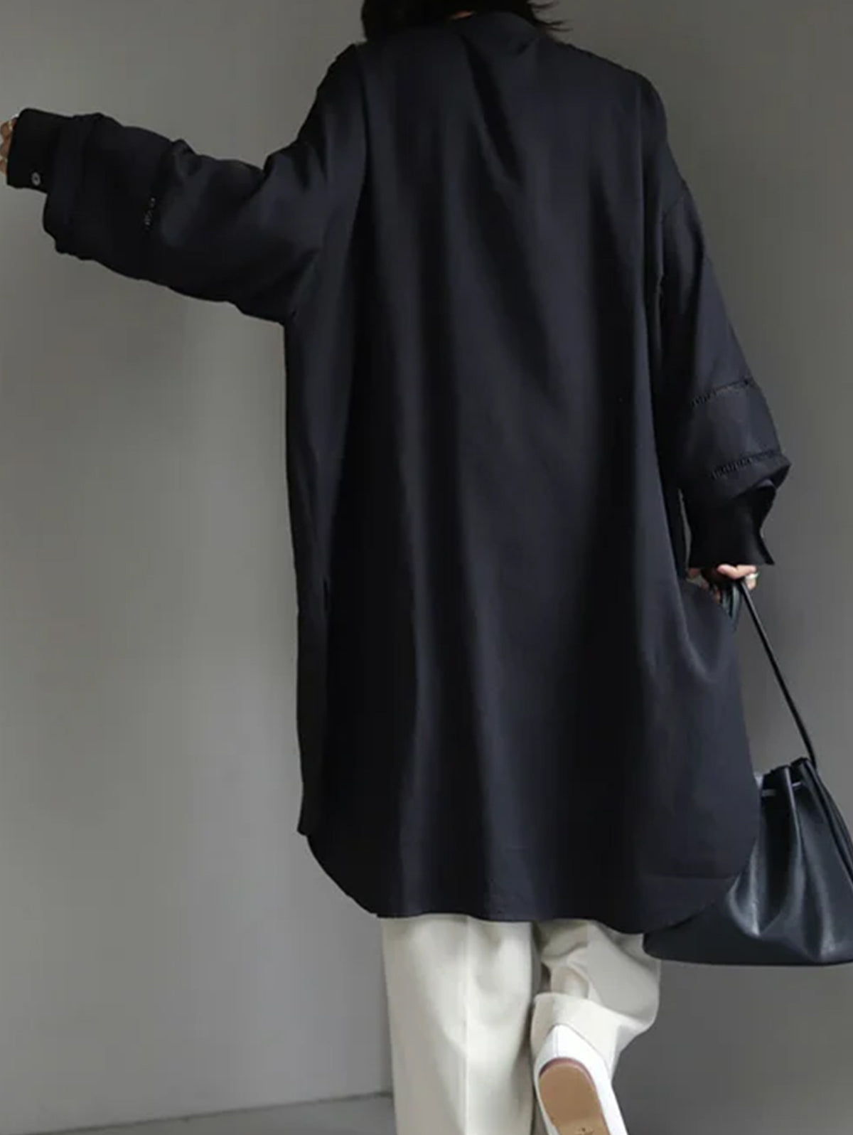 Mock Neck Lantern Sleeve Split Hem Shirt Dress