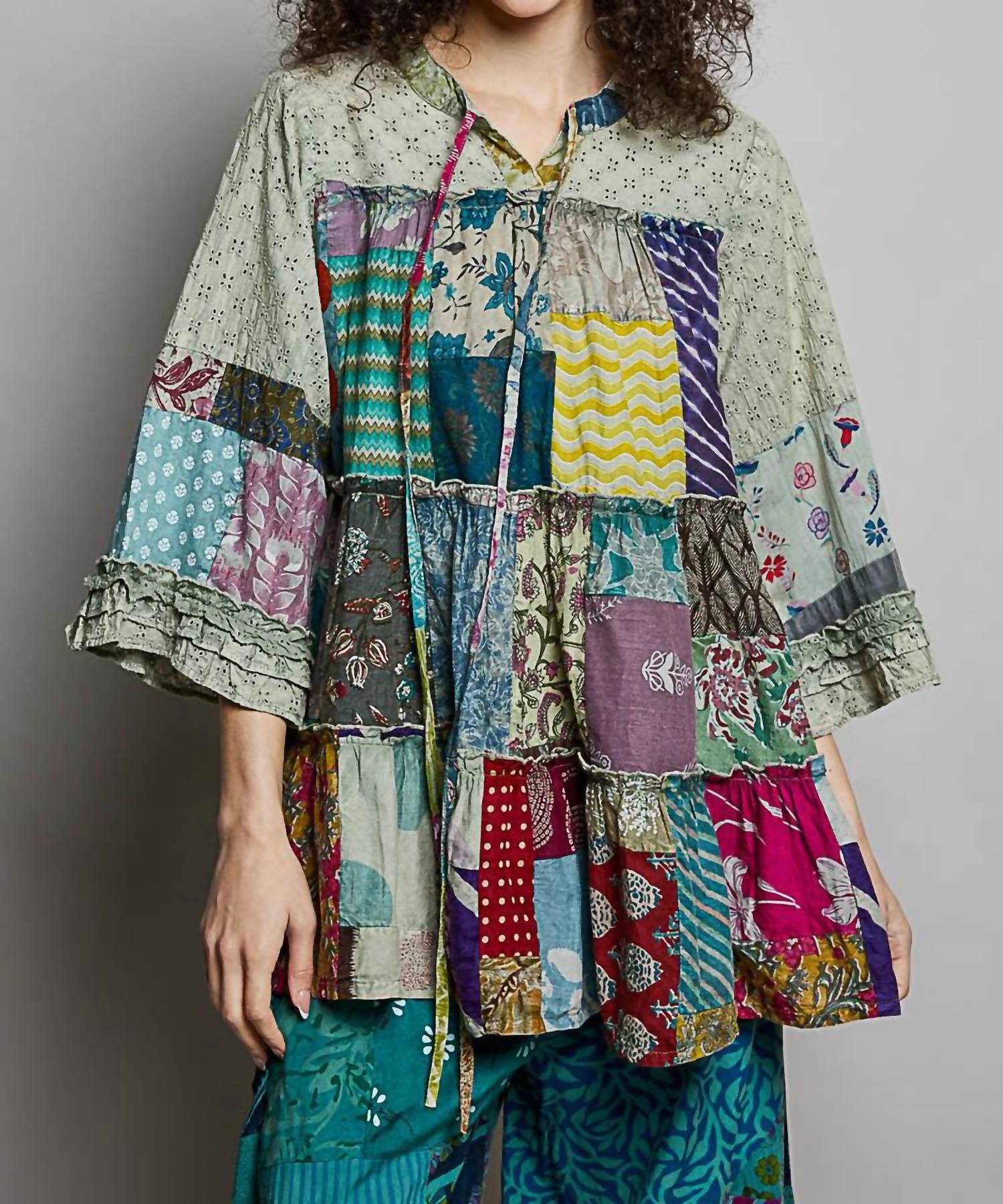 Pol - One Of A Kind Patch Work Tunic Top