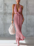 Pink Textured Knit Cutout Bodycon Dress