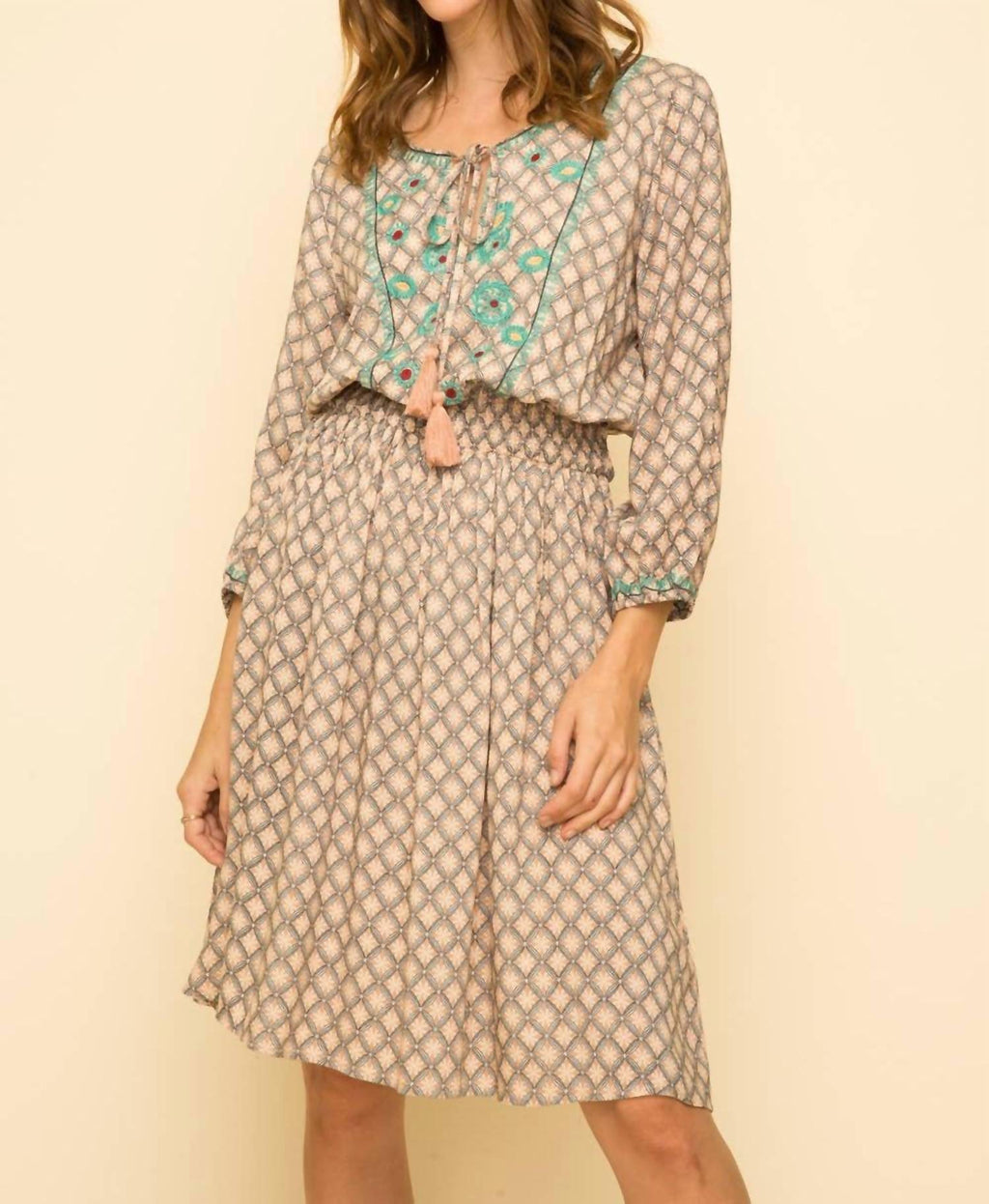 Mystree - Peaceful Breeze Embroidered Printed Dress