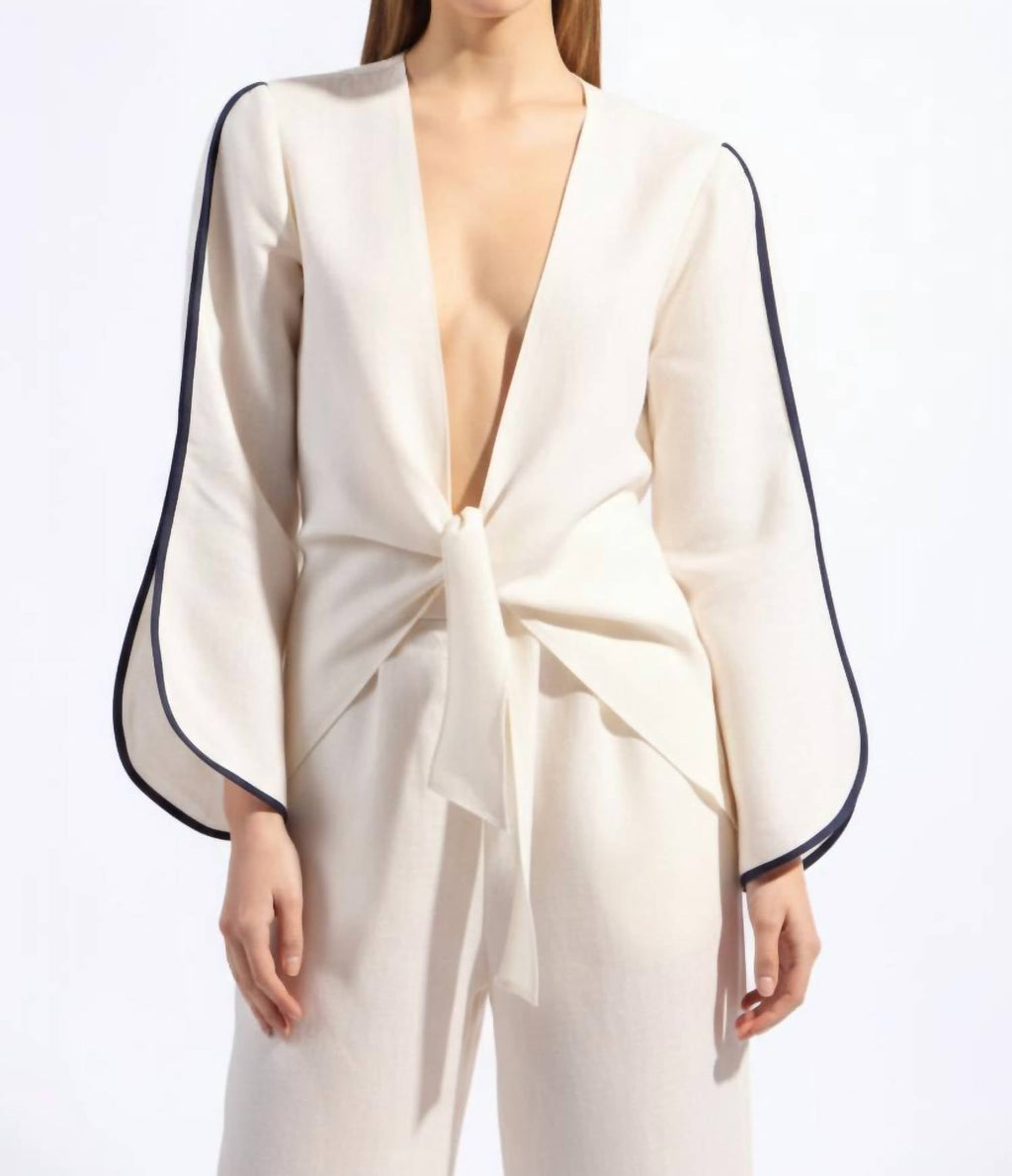 Adriana Degreas - Bicolor Linen Tie Front Blouse