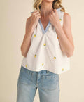 &Merci - Fruit Pattern Collar Sleeveless Top