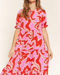 Jade By Jane - Beautiful Chaos Tiered Short Sleeve A-line Midi Dress
