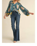 Jodifl - Satin Floral Print Blouse With Bubble Sleeves