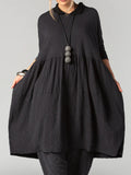 Casual Textured Plain Doll Collar Long Sleeve Midi Dress