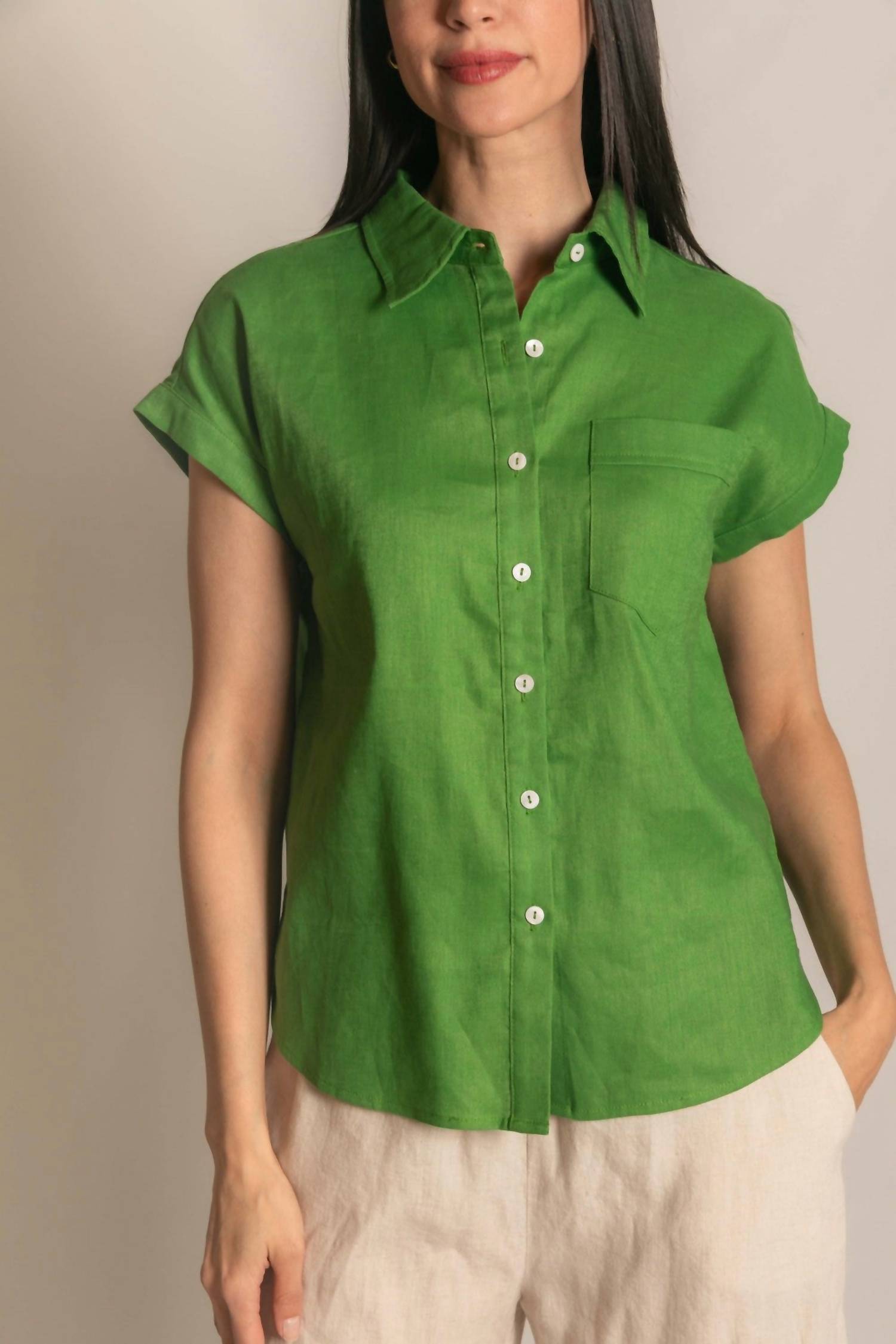 P.Cill - Linen Relaxed Short Sleeve Button Up Shirt