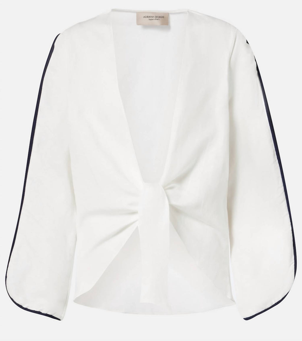 Adriana Degreas - Bicolor Linen Tie Front Blouse