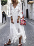 Polka Dot Jacquard See-through V Neck Maxi Dress