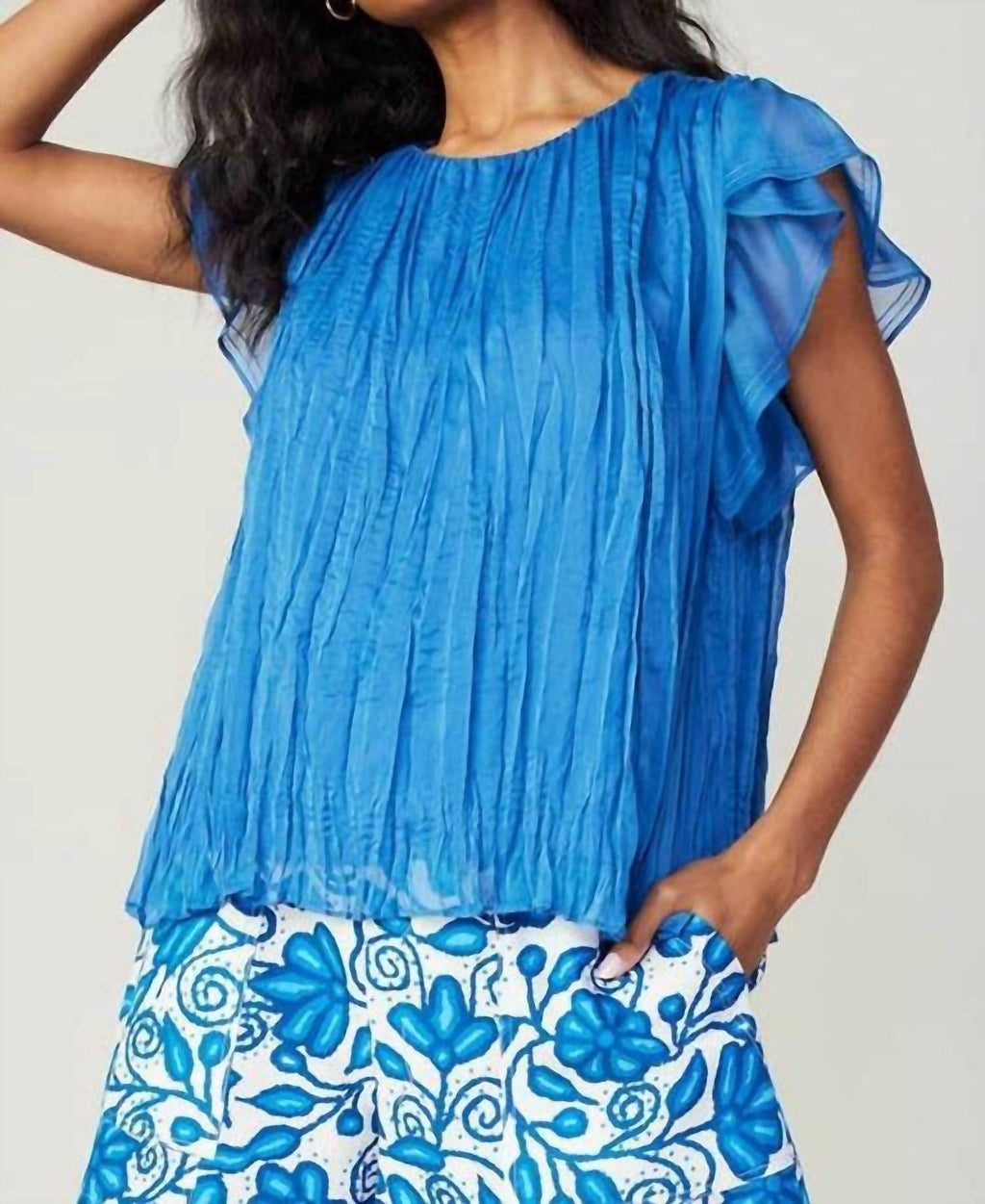 Current Air - Flutter Short Ruffle Sleeve Crinkle Top