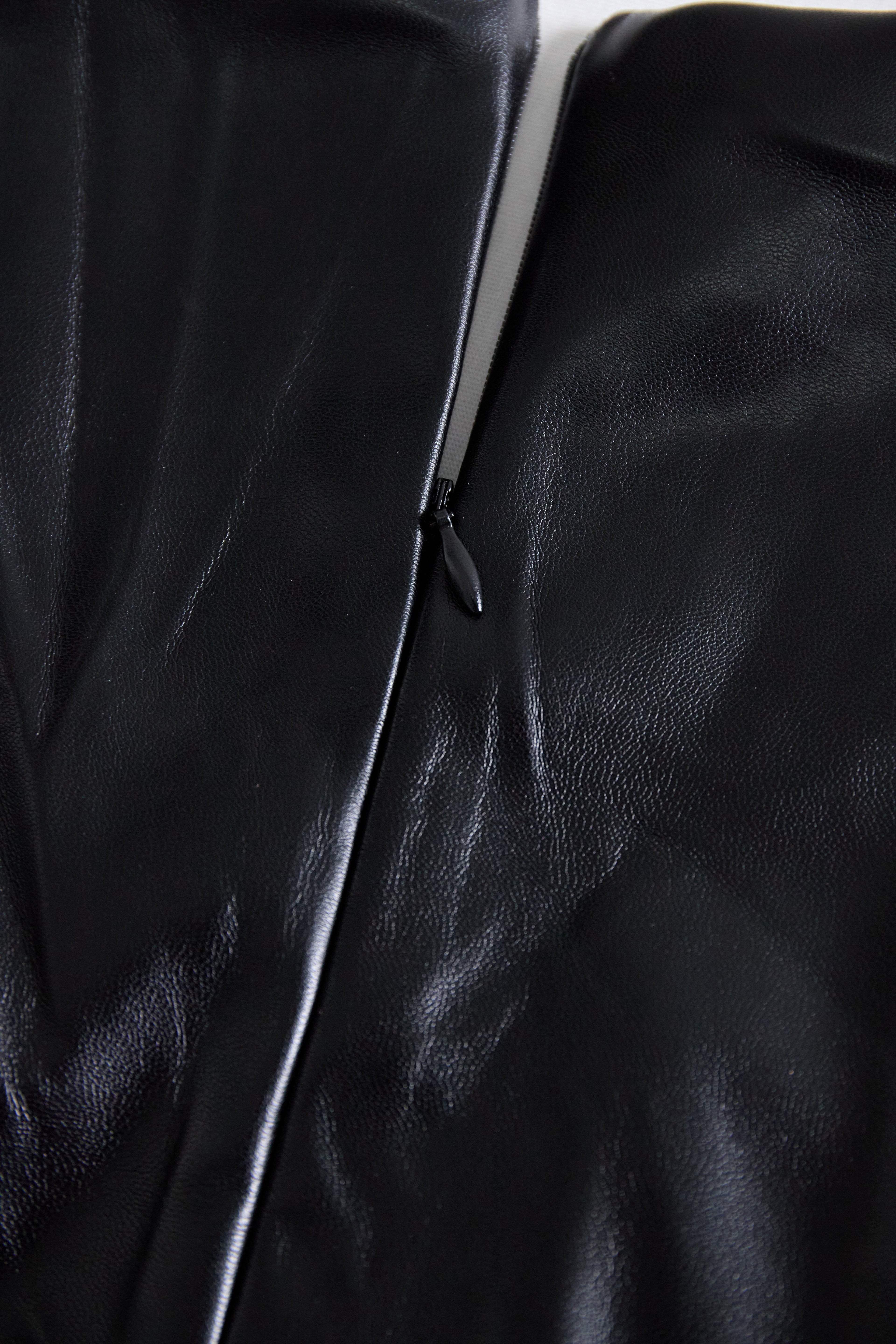 Sleek Black Faux Leather Sleeveless Midi Dress