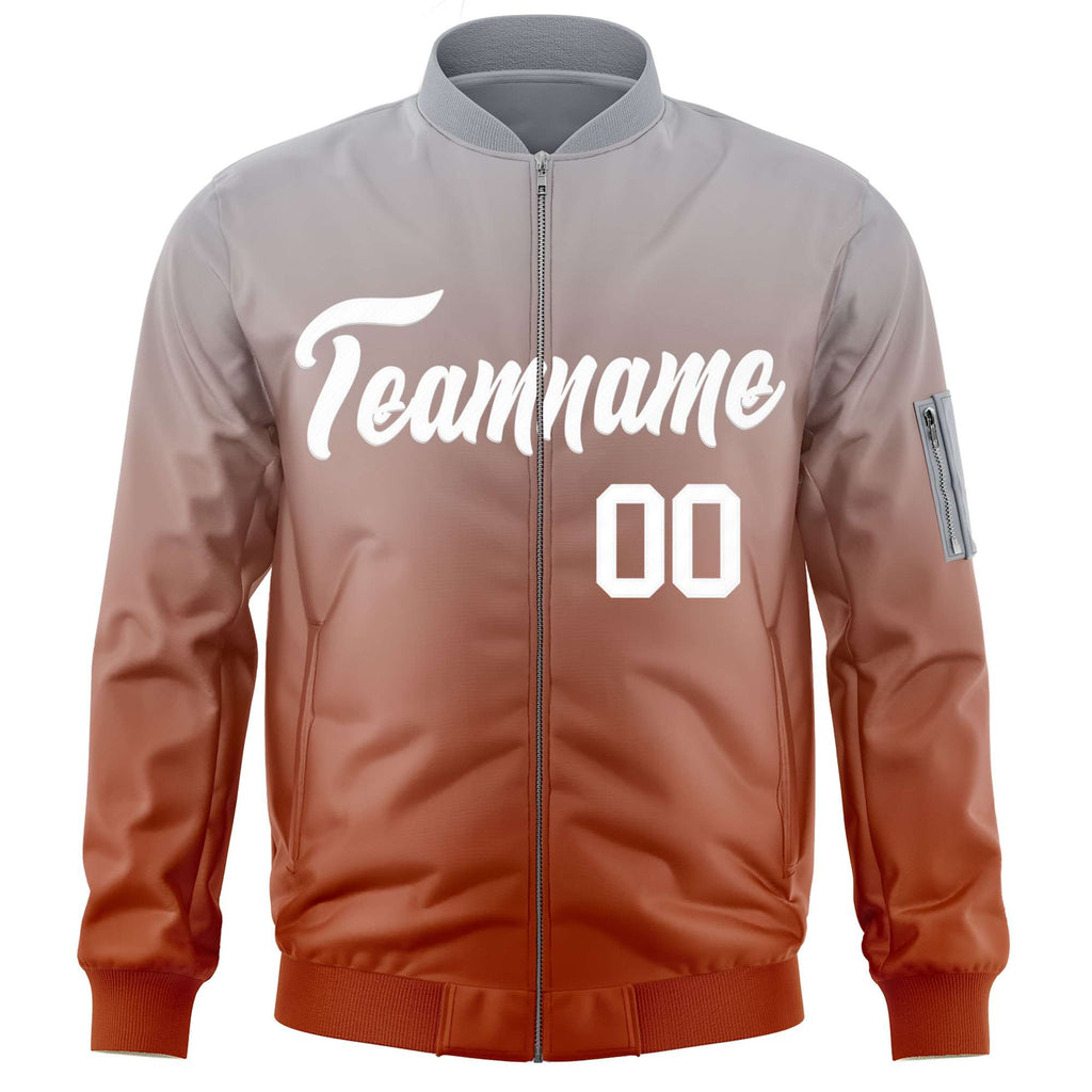 Custom Gray Orange-White Varsity Full-Zip Gradient Fashion Letterman Bomber Jacket