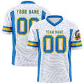 Custom White Powder Blue-Gold Personalized Zebra Stripes Pattern Authentic Football Jersey