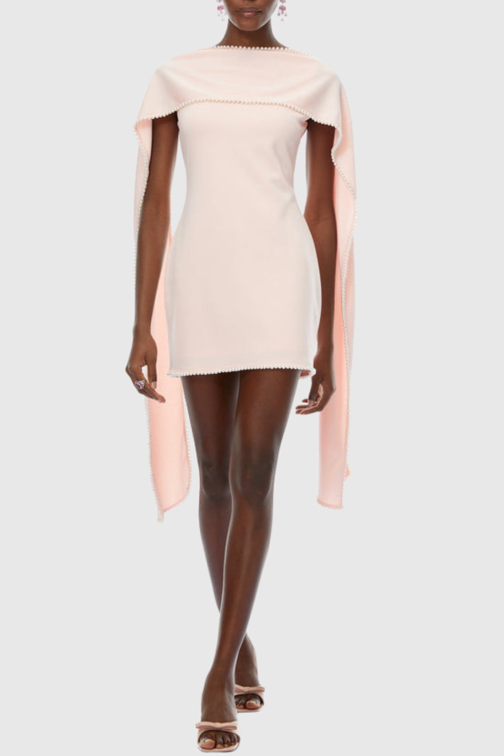 Zisel Pearl Trim Shawl Mini Dress - Pink
