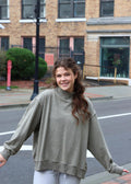 Bucketlist - Vintage Wash Print Mockneck Lightweight Sweatshirt