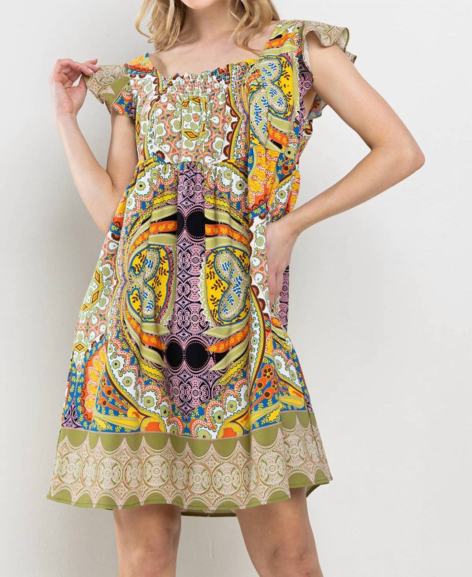 Ces Femme - Smocked Squared Neck Dress