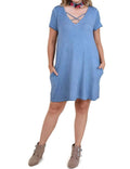 Umgee - Washed Criss Cross Short Sleeve Dress