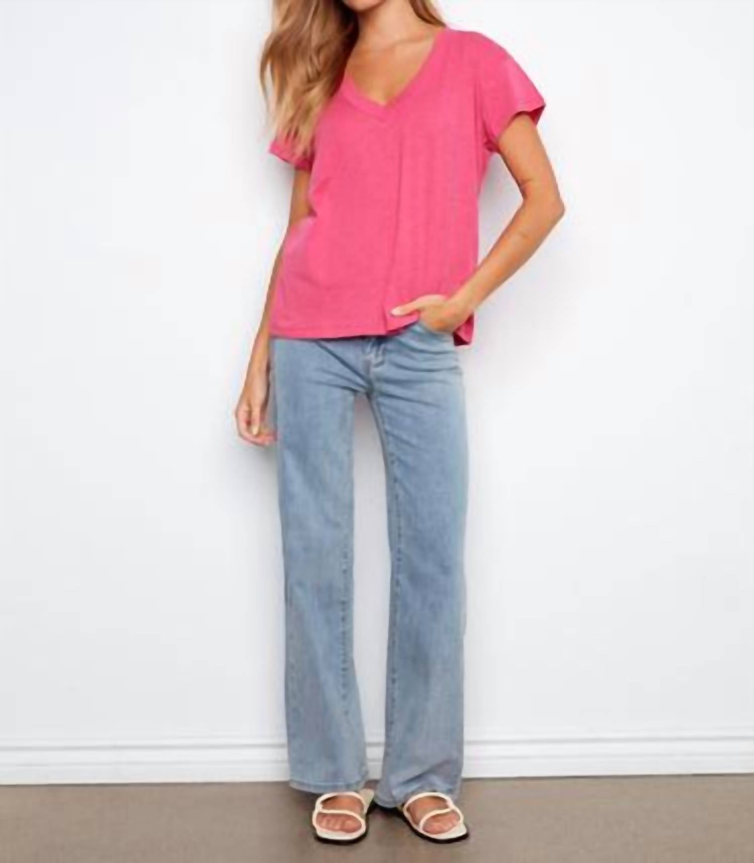Charlie B - Organic Cotton Drop Shoulder V-neck T-shirt