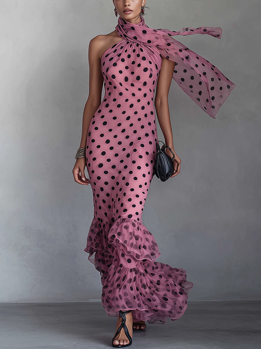 Pink  Polka Dot Tulle Mermaid Bodycon Dress