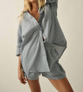Promesa - Plaid Textured Seersucker Oversize Button-up Pocket Shirt