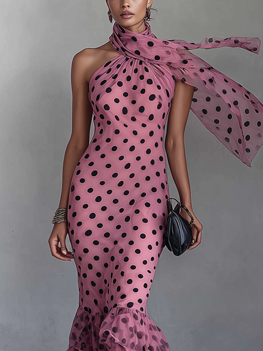 Pink  Polka Dot Tulle Mermaid Bodycon Dress