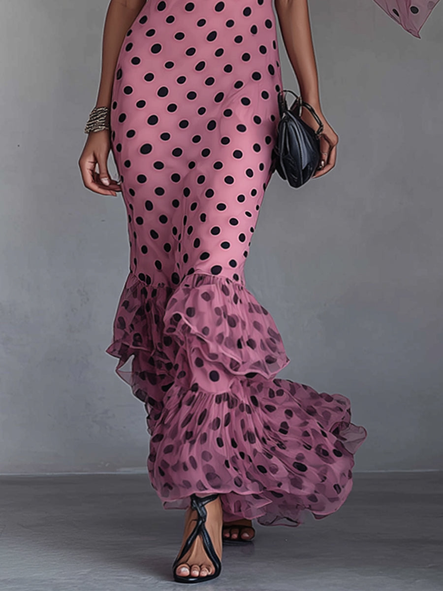 Pink  Polka Dot Tulle Mermaid Bodycon Dress